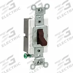LEVITON Toggle Switch, 20 Amp: Toggle Switch, Single Pole, Maintained, Brown, 120/277V AC, 20 A (MPN CS120-2). Key specifications — Illuminated: No; Voltage Rating: 120/277V AC.
