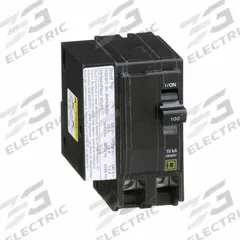 SQUARE D Miniature Circuit Breaker: 100 A, 120/240V AC, Single Phase, 10kA at 120/240V AC, 2 Poles (MPN QO21001021). Key specifications — Phase: Single; Amps: 100 A; AC Voltage Rating: 120/240V AC; Max. AIR Rating: 10kA at 120/240V AC; For Use With: QO Load Centers and NQ Panelboards; Brand: SQUARE D.