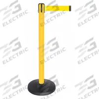 QUEUEWAY Barrier Post with Belt: Yellow, No Pattern, No Legend, 10 ft Belt Lg, Yellow, 10 ft x 2 in (MPN QPLUS-35-Y5). Key specifications — Base Material: ABS; Belt Color: Yellow; Brand: QUEUEWAY; Post Material: Metal Alloy; Post Color: Yellow; Message: No Legend.