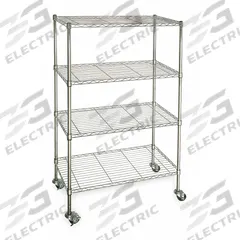 APPROVED VENDOR Wire Shelving Unit: 48 in x 18 in x 68 in, Dry, Split Sleeve, 4 Shelves, Silver (MPN 3TPA4). Key specifications — attr15738: Silver; attr14157: Chrome; attr14150: Dry; attr14159: Round; attr5304: 4; attr14155: (2) Swivel with Brakes; attr14158: Steel; attr14156: Polymer.