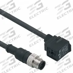 IFM Patch cable: M12 Male Straight x DIN Form C, 5 m Cable Lg, PUR, Black, 5 Pins, IP65 (MPN E11430). Key specifications — Wire Size: 5.00 mm; Brand: IFM; Cable Jacket Color: Black; IP Rating: IP65.