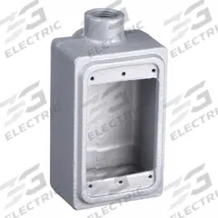 APPLETON ELECTRIC Electrical Box: Iron, Rectangular, 1 Gangs, 1/2 in Hub Size, 18 cu in Capacity (MPN FSLA-1-50). Key specifications — Color: Gray; Brand: APPLETON ELECTRIC.