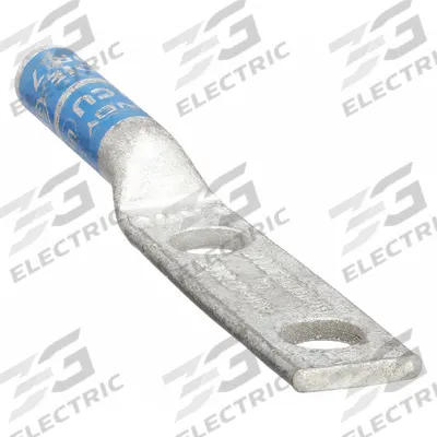 BURNDY Compression Lug: For 6 AWG, Stranded Wire, 1/4 in Stud Size, Long - Two-Hole Compression Lugs