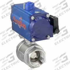 DYNAQUIP CONTROLS Pneumatically Actuated Two-Way Ball Valve: 2 in, Stainless Steel, FNPT x FNPT (MPN P2S28AJDA075A). Key specifications — Brand: DYNAQUIP CONTROLS; Pilot Solenoid Voltage: 115V AC.