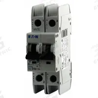 EATON IEC Miniature Circuit Breaker: 6 A Amps, 48/96V DC, 10kA at 277/480V AC, Screw Clamp, FAZ-NA (MPN FAZ-C6/2-NA). Key specifications — DC Voltage Rating: 48/96V DC; Brand: EATON; Max. AIR Rating: 10kA at 277/480V AC; Terminal Connection: Screw Clamp; AC Voltage Rating: 277/480V AC.