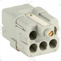 HARTING Industrial Rectangular Connector Insert: Han® Q, Crimp, Female, 16 A Current Rating, Gray (MPN 09120053101). Key specifications — Insert Color: Gray; Insert Material: Polycarbonate; Wire Size: 0.14 to 2.5 sq mm; Voltage Rating: 600V; Connector Gender: Female; Brand: HARTING.