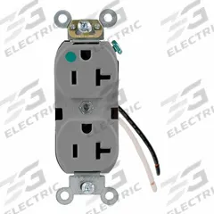 LEVITON Straight Blade Receptacle: Hospital Grade, Duplex, 5-20R, Gray, 125V AC, 20 A (MPN 8300-CGY)