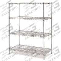 INSTOCK Metal Shelving: Starter, 36 in x 18 in, 74 in Overall Ht, 4 Shelves, Split Sleeve, Silver (MPN GRSS1836). Key specifications — Recommended Environments: Wet; Color: Silver; Material: Stainless Steel; Brand: INSTOCK.