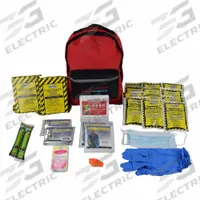 READY AMERICA Survival Kit: 62 Components, Backpack, 2 People Served (MPN 70280). Key specifications — Rations Included: (12) 4.225 oz Water Pouches (5 Year Shelf Life); First Aid Supplies Included: (33) First Aid Kit; Housing Material: Fabric; Container Type: Backpack; Hygiene Supplies Included: Pocket Tissue Pack; PPE and Shelter Supplies Included: Backpack; Power and Lighting Supplies Included: (2) 12 hr Light Sticks; Writing and Communication Supplies Included: Plastic Whistle.