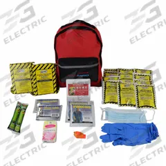READY AMERICA Survival Kit: 62 Components, Backpack, 2 People Served (MPN 70280). Key specifications — Rations Included: (12) 4.225 oz Water Pouches (5 Year Shelf Life); First Aid Supplies Included: (33) First Aid Kit; Housing Material: Fabric; Container Type: Backpack; Hygiene Supplies Included: Pocket Tissue Pack; PPE and Shelter Supplies Included: Backpack; Power and Lighting Supplies Included: (2) 12 hr Light Sticks; Writing and Communication Supplies Included: Plastic Whistle.