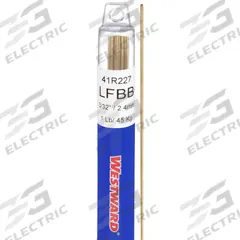 WESTWARD Brazing Alloy: Low-Fuming Bronze, 0%, RBCuZn-C, 3/32 in x 36 in, Bare (MPN 41R227). Key specifications — Tensile Strength: 71 ksi; Yield Strength: 64 ksi; Manufacturer Part Number: 41R227; Brand: WESTWARD; pack-container: 1/pk.