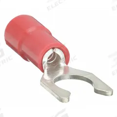 GRAINGER Fork Terminals: Red, Vinyl, #10 Stud Size, 22 AWG – 16 AWG Wire Range, Locking Fork, 600 V (MPN 4FRD4). Key specifications — Barrel Style: Funnel Entry; Manufacturer Part Number: 4FRD4; Brand: GRAINGER.