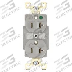 BRYANT Receptacle: Hospital Grade Fed. Spec., Duplex, 5-20R, Gray, 125V AC, 20 A, 2 Pole / 3 Wire (MPN BRY8300GRY)