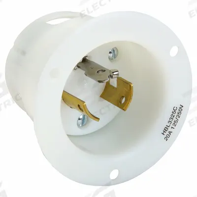 HUBBELL Locking Inlet: Non-NEMA, White, 125/250V AC, 20 A, 3 Pole - General Purpose Inlets