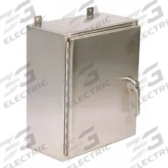 WIEGMANN Enclosure: 304 Stainless Steel, 24 in x 24 in x 8 in, NEMA 12/3R/4/4X, Solid Cover, Hinged (MPN SSN42424083PT). Key specifications — Brand: WIEGMANN; Closure Method: Padlock Hasp; Enclosure Material: 304 Stainless Steel; Knockouts: Not Included.