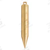 US TAPE English Plumb Bob: Round, Brass, Brass, 6 in Overall Ht, 20 oz Wt, mm, Bottom to Top, Innage (MPN 58899). Key specifications — attr944092: Brass; attr944093: Brass; attr944094: mm; attr944096: Round; attr940496: Cylindrical Body; attr940498: US TAPE; attr940490: Metric/SAE; attr940487: Innage.