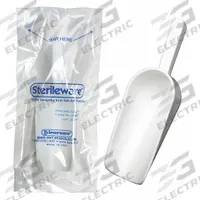 Scoop: Sterile, Polystyrene, 250 mL Capacity - mL, 8 1/2 fl oz Capacity - oz, 19.1 cm Overall Lg (MPN H36906-0000). Key specifications — Standards: FDA Grade Material; Color: White; Product Type: Scoop; Brand: APPROVED VENDOR.
