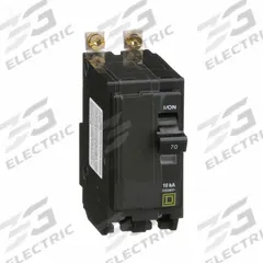 SQUARE D Miniature Circuit Breaker: 70 A, 120/240V AC, Single Phase, 10kA at 120/240V AC, 2 Poles (MPN QOB270). Key specifications — Phase: Single; Amps: 70 A; AC Voltage Rating: 120/240V AC; Max. AIR Rating: 10kA at 120/240V AC; For Use With: Square D NQOD Panelboards; Brand: SQUARE D.