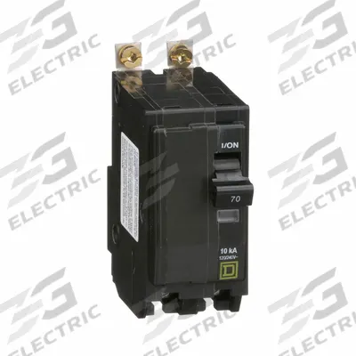 SQUARE D Miniature Circuit Breaker: 70 A, 120/240V AC, Single Phase, 10kA at 120/240V AC - QOB Series, Bolt-On Square D Miniature Circuit Breakers