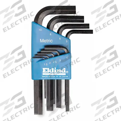 EKLIND Hex Key Set: 6 - 10 Pieces, Hex-L Short, L, Metric, Std End, Short, 9 Pieces - L-Shaped Hex Key Sets