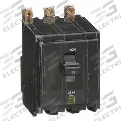 SQUARE D Miniature Circuit Breaker: 15 A, 120/240V AC, Three Phase, 22kA at 120/240V AC, 3 Poles (MPN QOB315VH). Key specifications — Phase: Three; Amps: 15 A; AC Voltage Rating: 120/240V AC; Max. AIR Rating: 22kA at 120/240V AC; For Use With: Square D NQOD Panelboards; Brand: SQUARE D.