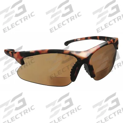 KLEENGUARD Reader Safety Glasses: Brown Lens Color, Wraparound Frame, Hard Coat, Top - Padded Comfort-Fit Reader Safety Glasses
