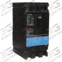 SIEMENS Molded Case Circuit Breaker: 100 A Amps, 10kA at 240V AC, Fixed, Load Side Lug, ABC, ED2 (MPN ED23B100). Key specifications — Phase Connection: ABC; Instantaneous Trip: Fixed; Terminal Connection: Load Side Lug; Series: ED2; Max. AIR Rating: 10kA at 240V AC.