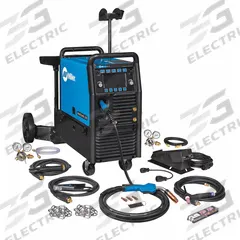 MILLER ELECTRIC Multiprocess Welder: Multimatic 255, DC, MIG/Stick/TIG Pack w/Running Gear (MPN 951768). Key specifications — Maximum Amperage (Stick): 275 A; Maximum Amperage (TIG): 275 A; Input Voltage (Nominal) (Merch - Table Column, Filters): 460V.