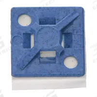 TY-RAP Metal Detectable Cable Tie Mount: 0.14 in Slot Wd, 0.13 in Slot Ht, Blue, 0.75 in Wd, 100 PK (MPN TC5344A-PDT). Key specifications — For Use With: Cable Ties Up To 30 lb Tensile Strength; Size: 0.75 in L x 0.75 in W x 0.19 in H; Color: Blue; Brand: TY-RAP.