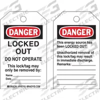 BRADY Danger Tag: Danger, Locked Out Device, Polypropylene, Date/Name, Write-On Surface, English (MPN 145769)