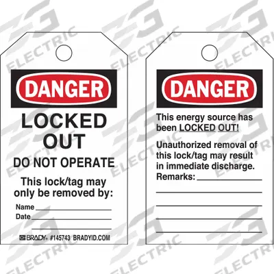 BRADY Danger Tag: Danger, Locked Out Device, Polypropylene, Date/Name, Write-On Surface - Safety