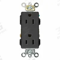 LEVITON Plugs and Receptacles: Duplex, 5-15, Black, 125V AC, 15 A, 2 Pole / 3 Wire (MPN 16262-E)