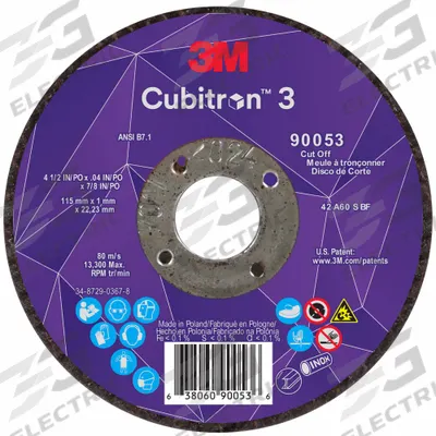 3M CUBITRON 3 Cut-Off Wheel: Type 27, 4 1/2" x 0.04" x 7/8", Ceramic - Cool-Cutting Cut-Off Wheels for Carbon & Stainless Steel