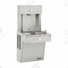 ELKAY Drinking Fountain with Bottle Filler: On-Wall, Non-Refrigerated, Stainless Steel, Gray (MPN LVRCDMWSK). Key specifications — Brand: ELKAY; Housing Material: Stainless Steel; Filter Access: Bottom Panel Access; Housing Finish: Stainless; Chilling Capacity: Non-Refrigerated; Housing Color: Gray.