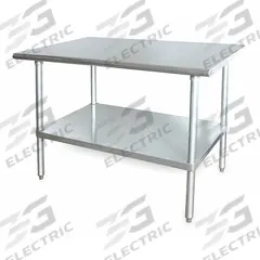 APPROVED VENDOR Work Table: Fixed Ht, Stainless Steel, 24 in x 24 in, 600 lb Overall Load Capacity (MPN 2KRE6). Key specifications — Brand: APPROVED VENDOR; Unit Type: Not Expandable or Modular.