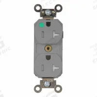LEVITON Plugs and Receptacles: Hospital Grade, Duplex, 5-20R, Gray, 125V AC, 20 A, 2 Pole / 3 Wire (MPN MT830-ILG)