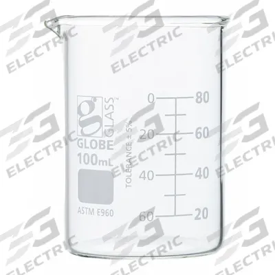GLOBE SCIENTIFIC Beaker: 100 mL, 3.38 fl oz, A, Low Form, Type I, White - Color Coded Low Form Glass Beakers