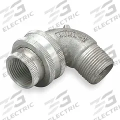 Union - Conduit to Box, 90 Degrees: Steel, 3/4 in Trade Size, Female to Male (MPN GUML-2MWW). Key specifications — Ends - Hazardous Fittings: 3/4 in FNPT x 3/4 in MNPT; Finish: Electroplated; Brand: HUBBELL KILLARK.