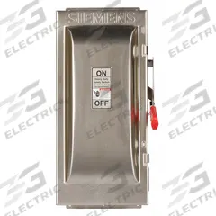 SIEMENS Safety Switch: Fusible, 100 A, Three Phase, 600V AC, 316 Stainless Steel, Indoor/Outdoor (MPN HF363SS). Key specifications — Brand: SIEMENS.