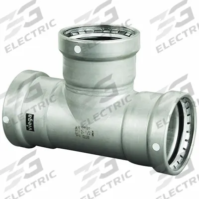 VIEGA MEGAPRESS Crimp Tee Fitting: 3 in Pipe x 3 in Pipe x 1 1/2 in Pipe Size - Potable Water Stainless Steel Press Fittings