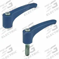 ELESA Adjustable Handle: Threaded Stud, 5001, Blue, Plastic, M8 Thread, 79 mm Lg, 20 mm Thread Lg (MPN 198673). Key specifications — Brand: ELESA; RAL Code Number: 5001.