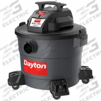 DAYTON Shop Vacuum: 10 gal Tank Size, Plastic, 1 1/4 in Vacuum Hose Dia, 8 ft Hose Lg, Wet/Dry, Std (MPN 61HV83). Key specifications — Tank Material: Plastic; Vacuum Pickup Type: Wet/Dry; Brand: DAYTON.