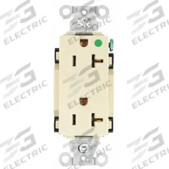 HUBBELL Receptacle: Hospital Grade Fed. Spec., Decorator Duplex, 5-20R, Ivory, 125V AC, 20 A (MPN 2182IV)