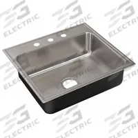 JUST MANUFACTURING Drop-In Sink with Faucet Ledge: 33 in Overall Lg, 22 in Overall Wd, 8 in Bowl Dp (MPN SL2233A3-J). Key specifications — Brand: JUST MANUFACTURING; Color Family: Silver/Gray.