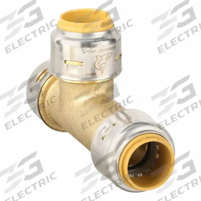 SHARKBITE MAX Push-Fit Tee Fitting: 5/8 in OD x 1/2 in OD x 1/2 in OD Size, DZR Brass - Standard Brass Push-to-Connect Tube Fittings