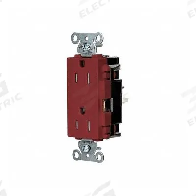 HUBBELL Receptacle: Decorator Duplex, 5-15, Red, 125V AC, 15 A, 2 Pole / 3 Wire (MPN DR15STRTR) - General Purpose Receptacles