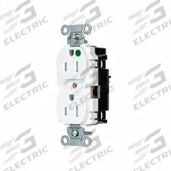 HUBBELL Receptacle: Hospital Grade, Duplex, 5-15R, White, 125V AC, 15 A, 2 Pole / 3 Wire (MPN 8200STWTR)