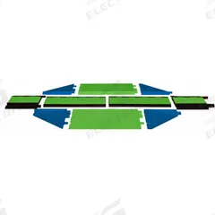 HI-VIZ CABLE PROTECTOR: 5 Channels, 1 1/4 in Max Cable Dia, 51 1/4 in Wd, 1 7/8 in Ht, 111 1/4 in Lg (MPN WSA-125-KIT1FLG). Key specifications — Connection Style: Dog Bone; Material: Polyurethane; Color: Blue (Side Ramp); Lime Green.