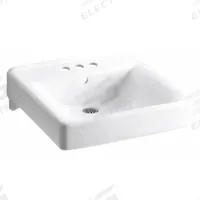 KOHLER Bathroom Sink: Soho®, White, Vitreous China, 20 in Overall Lg, 18 in Overall Wd, Centerset (MPN K-2054-0). Key specifications — Series: Soho®; Includes: Wall Hanger; Color: White; Brand: KOHLER; Sink Type: Bathroom; Material: Vitreous China; Sink Material: Ceramic.