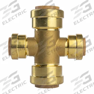 APPROVED VENDOR Cross Tee: 3/4 in OD x 3/4 in OD x 1/2 in OD x 1/2 in OD Size, Brass - Standard Brass Push-to-Connect Tube Fittings